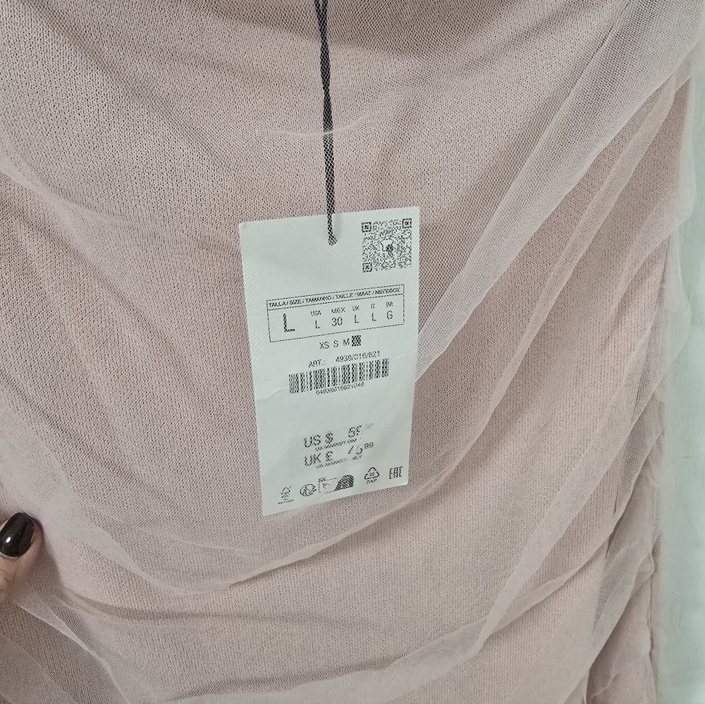 Zara Pink Mesh Bodycon Midi Dress New Size L - Picture 6 of 8